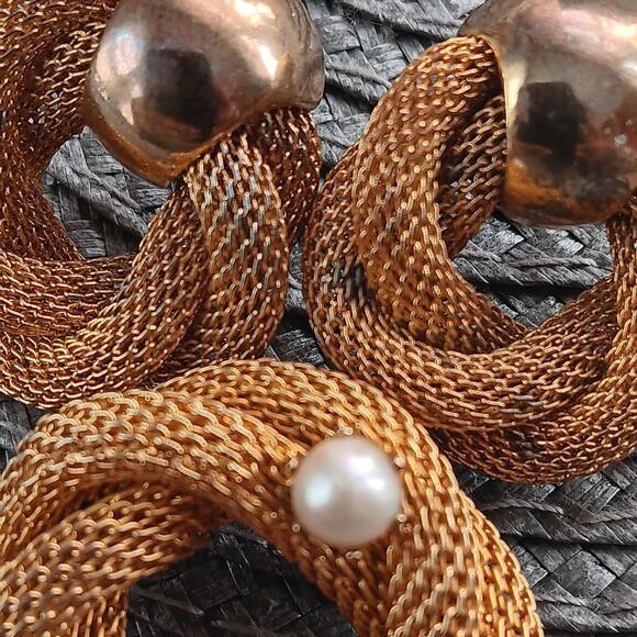 Vintage Woven Mesh Door Knocker Earrings and Brooch Set - Picture 4 of 5